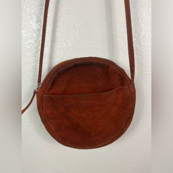 Baggu Natural Milled Leather Circle Round Long Shoulder Crossbody Bag purse - Picture 2 of 14